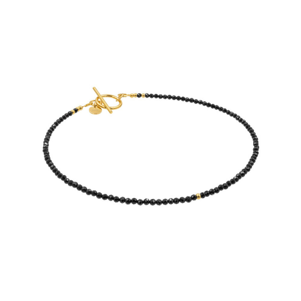Náhrdelník z čierneho turmalínu s guľôčkou v zlatej farbe 19446
