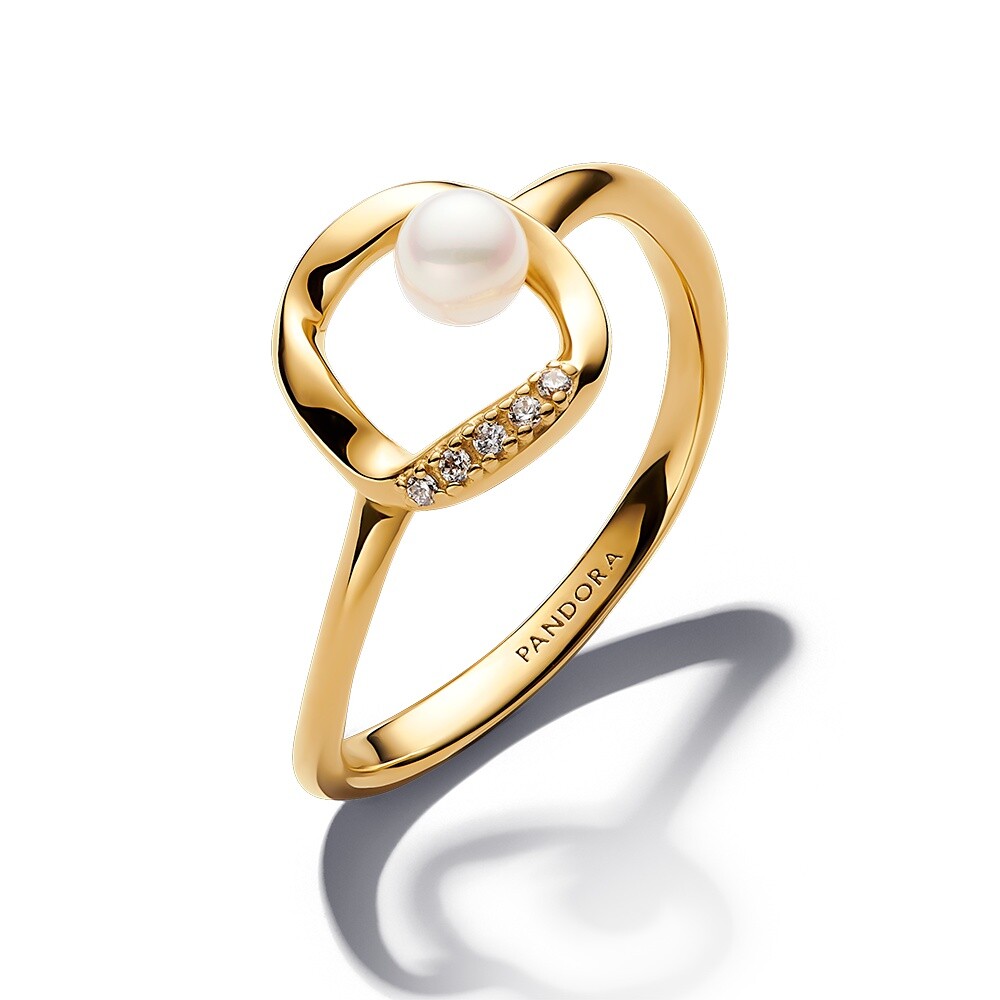 Pandora Elegantný pozlátený prsteň so zirkónmi a perlou Essence Shine 163831C01 52 mm