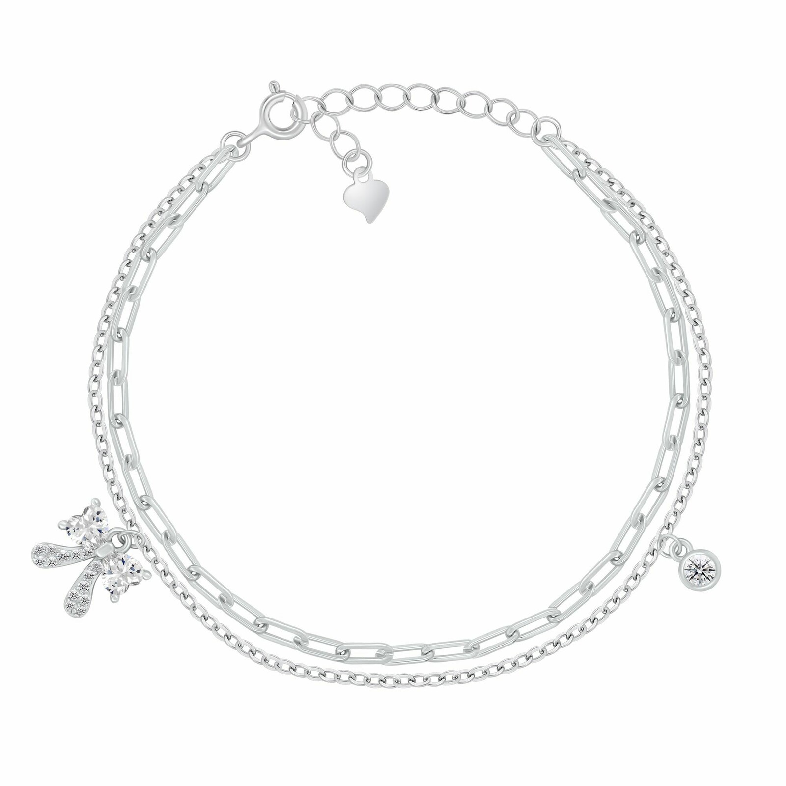 Brilio Silver Dvojitý strieborný náramok Mašlička so zirkónmi BRC246W