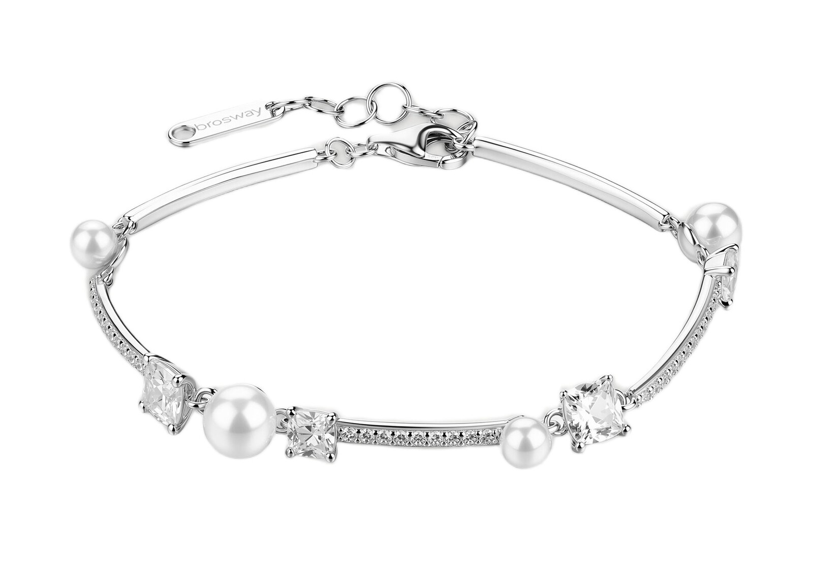 Brosway Strieborný náramok s kubickými zirkónmi a perlami Fancy Infinite White FIW173