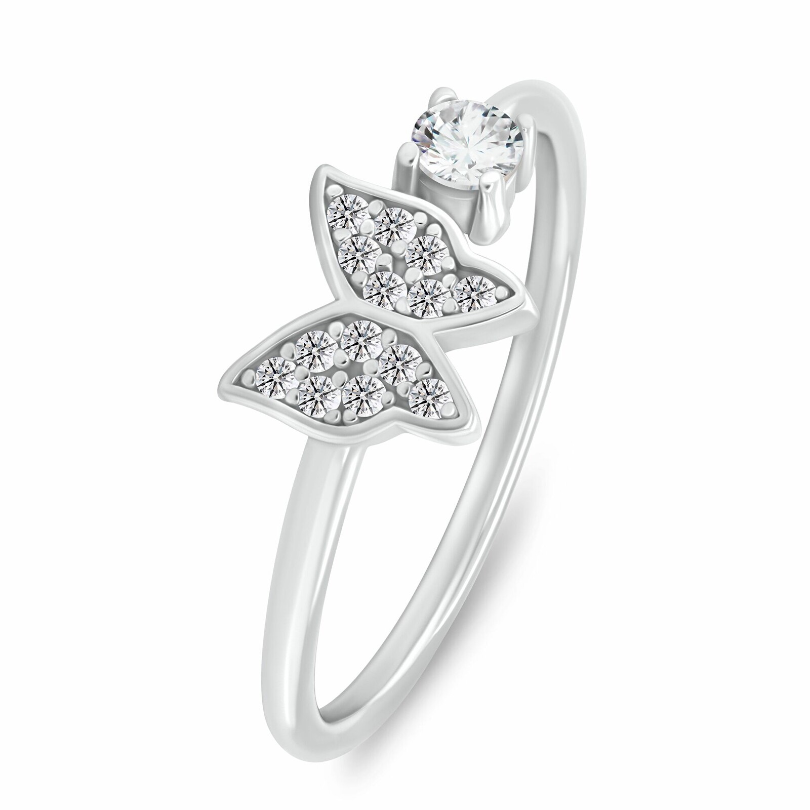 Brilio Silver Očarujúce strieborný prsteň s čírymi zirkónmi Motýľ RI142W 60 mm