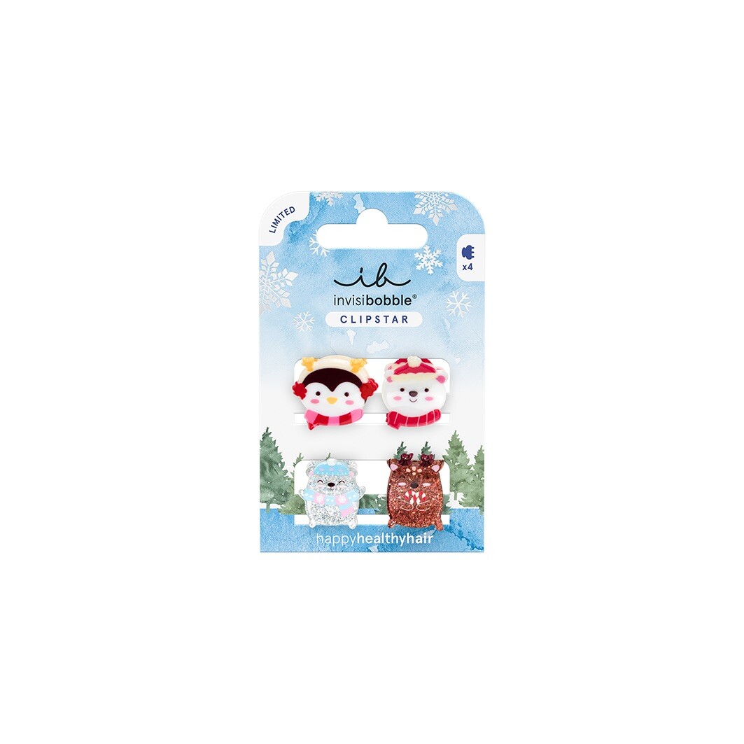 Invisibobble Škripček do vlasov Clipstar Kids Cozy Snowy Friends 4 ks