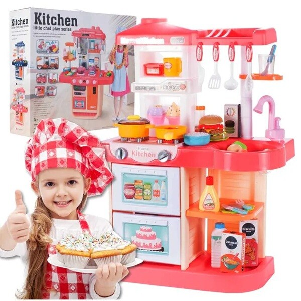 Ružová kuchynka so svetlom a zvukom s doplnkami