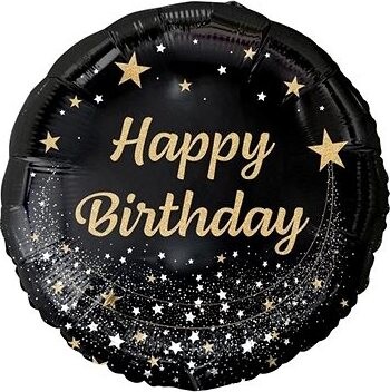 Balón fóliový čierny – happy birthday – narodeniny – zlatý nápis – 45 cm