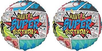 FLEXMETAL Balón fóliový – okrúhly, komiks/super birthday/narodeniny, 48 cm, 2 ks