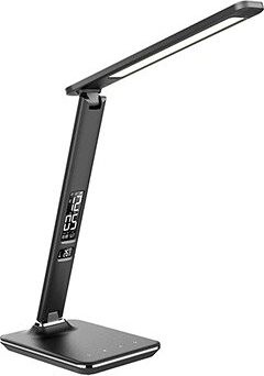 Solight LED stolná lampička s displejom, 9 W, voľba teploty svetla, koža, čierna