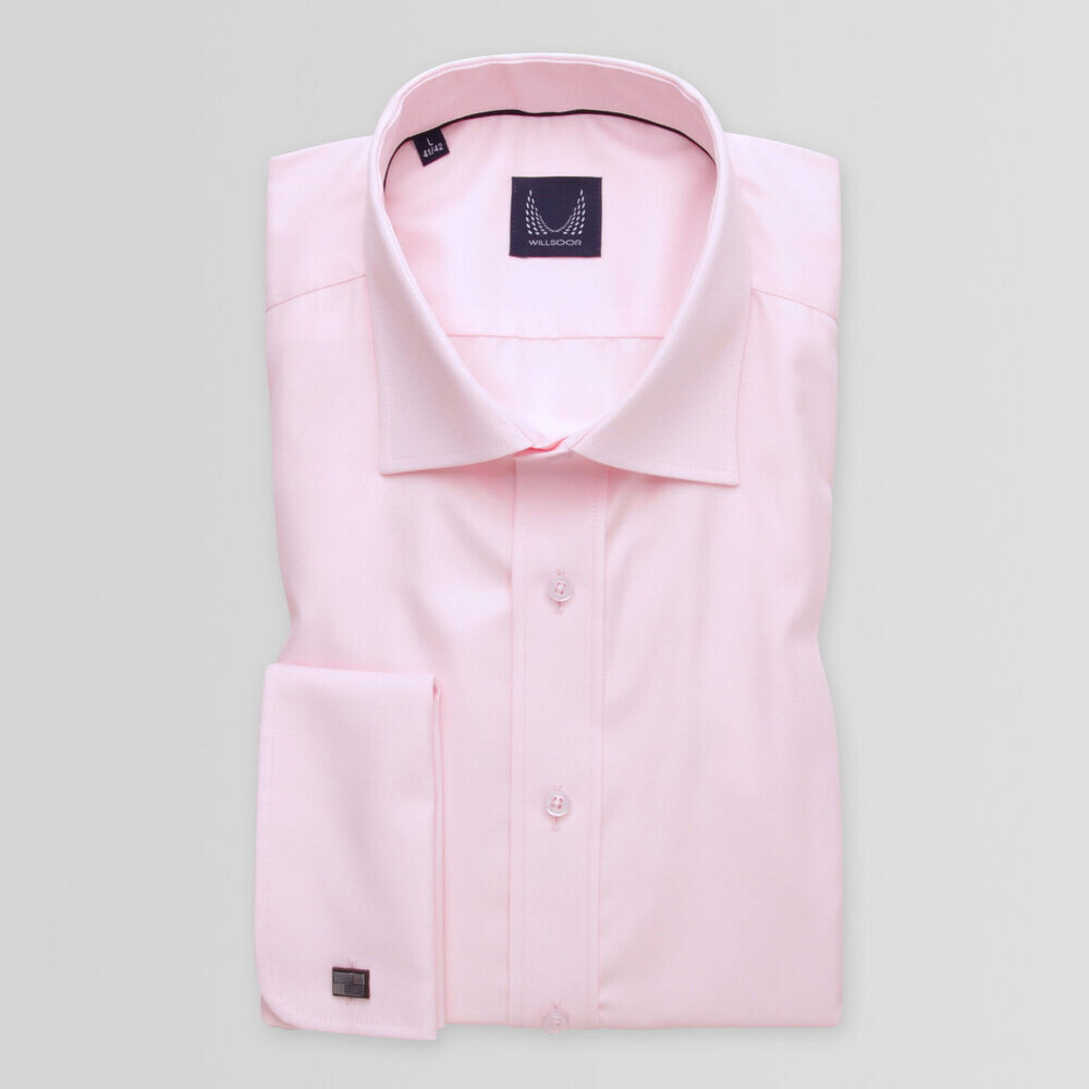 Pánska slim fit košeľa svetloružová s hladkým vzorom 15005