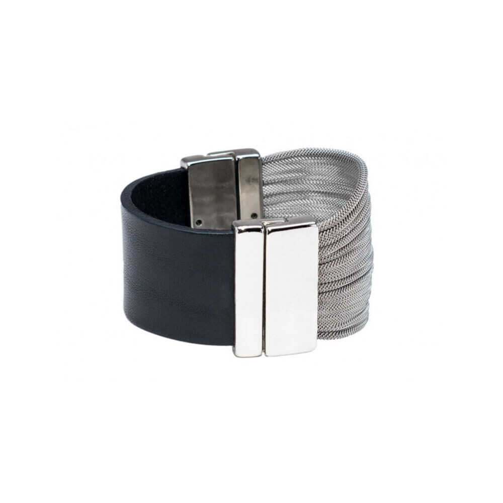Kožený náramok s tvrdou sieťovinou a lesklým zapínaním 18413