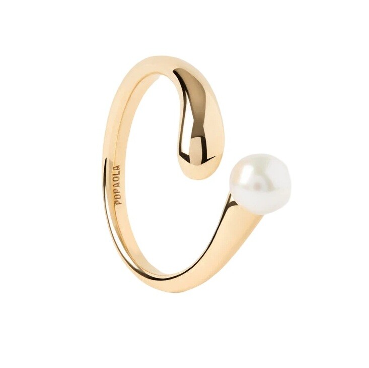 PDPAOLA Pozlátený otvorený prsteň so sladkovodnou perlou La Perla AN01-E08 58 mm