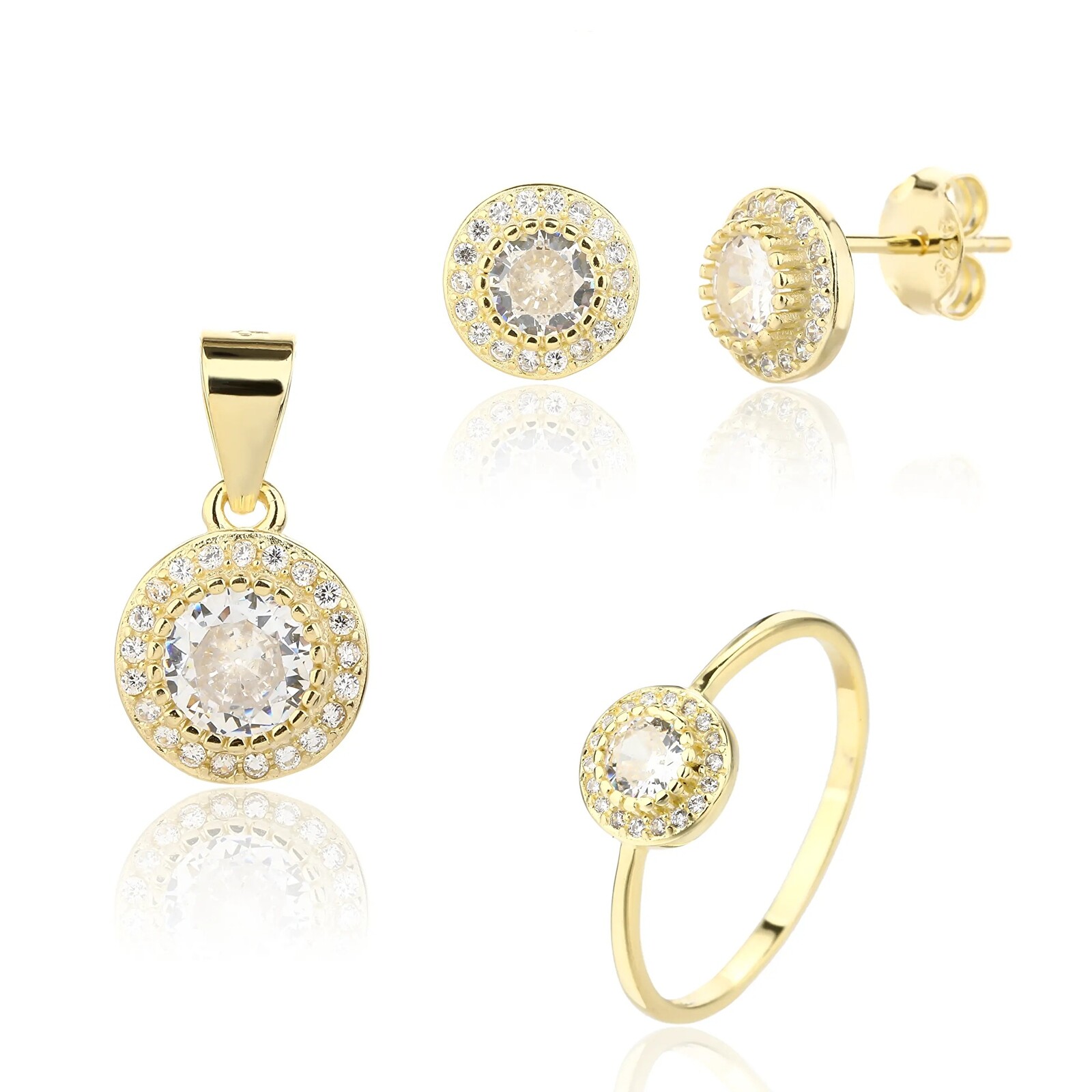 JVD Pôvabná pozlátená sada šperkov so zirkónmi SVLS0127SJ6GO (prsteň, prívesok, náušnice) 58 mm