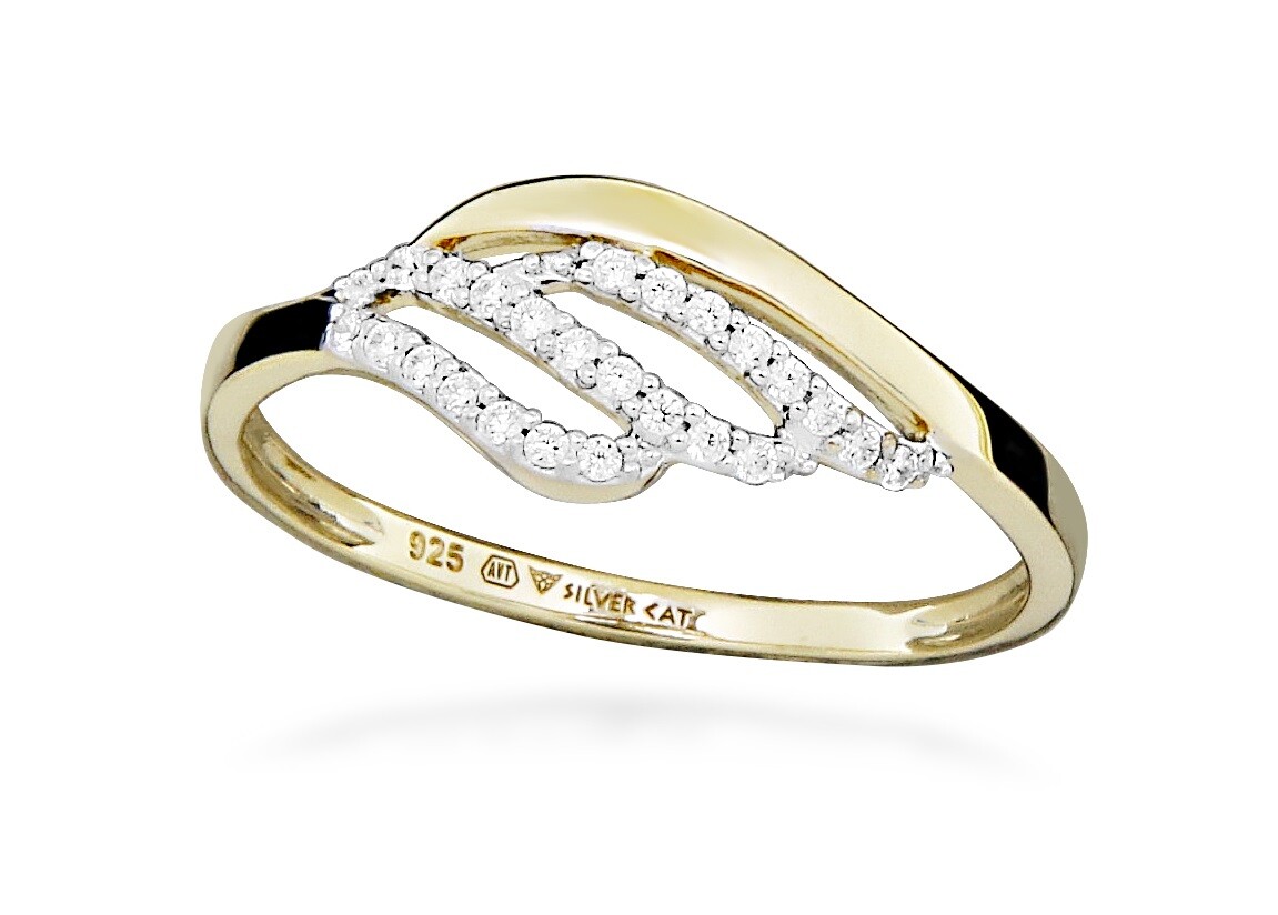 Silver Cat Pôvabný pozlátený prsteň s kubickými zirkónmi SC567 54 mm