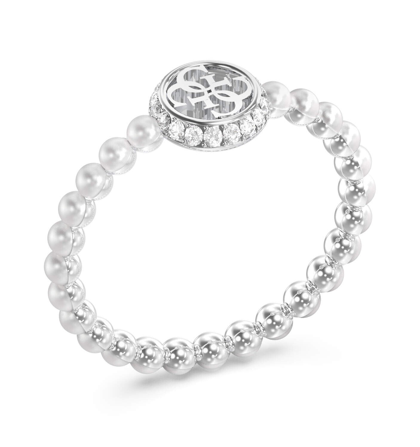 Guess Módny oceľový prsteň s perličkami Tiny Pearly JUBR05522JWRH 52 mm