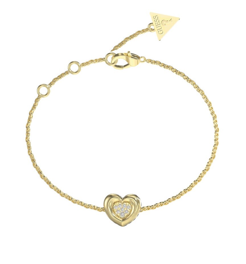Guess Pozlátený náramok Srdiečko s kryštálmi LOVE JUBB05461JWYG 18,4 cm