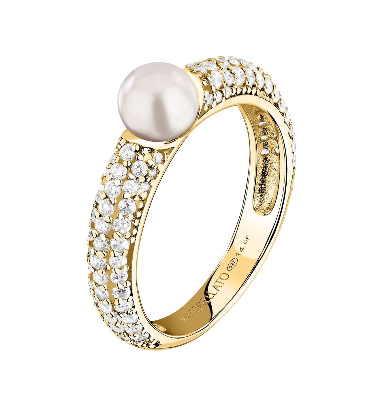 Morellato Pozlátený prsteň s pravou perlou a zirkónmi Perla SXU510 52 mm