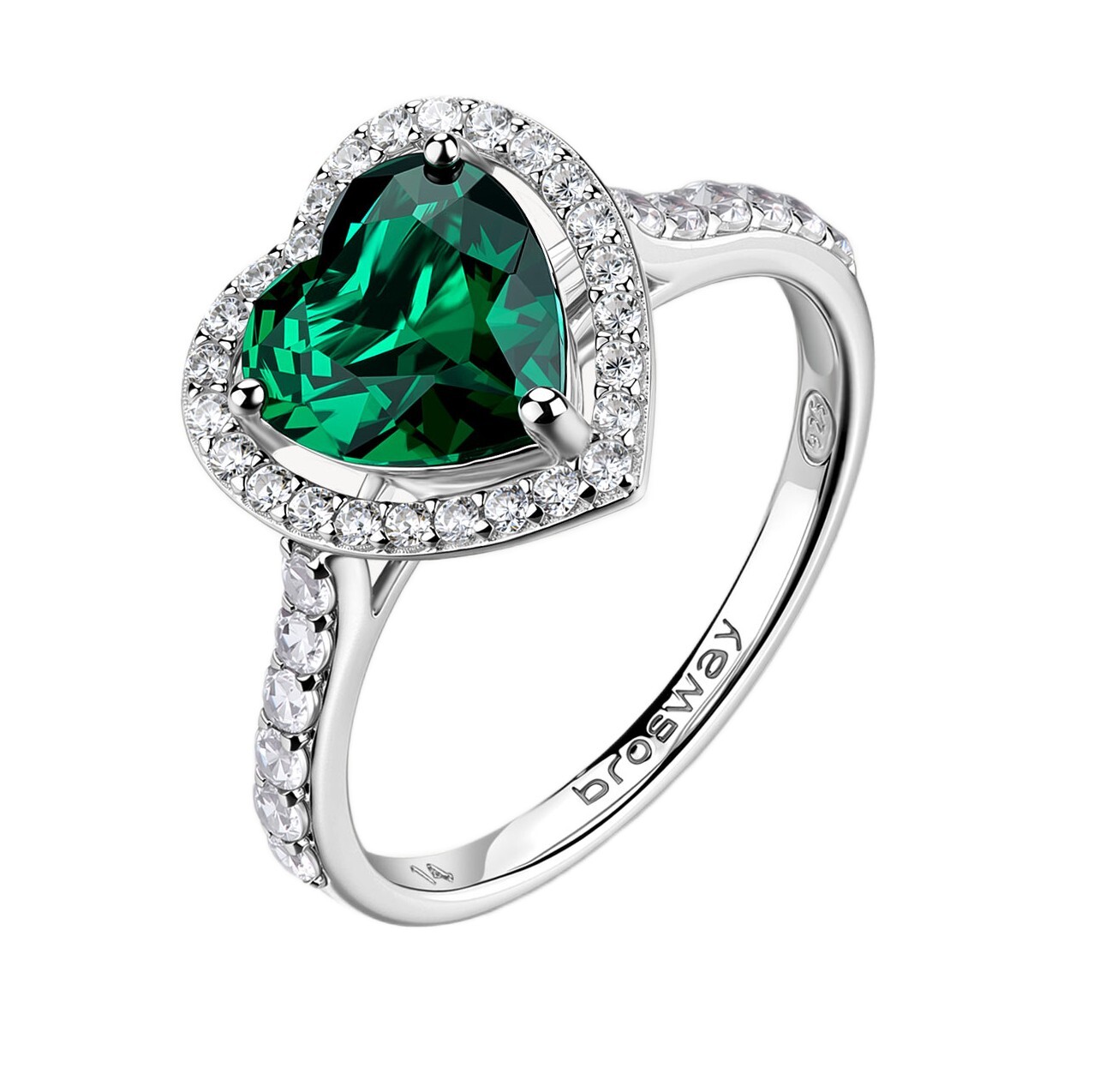 Brosway Strieborný srdiečkový prsteň s kubickými zirkónmi Fancy Life Green FLG147 56 mm