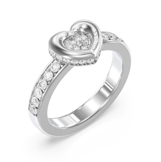 Guess Nežný oceľový prsteň Srdce s kryštálmi LOVE JUBR05464JWRH 54 mm