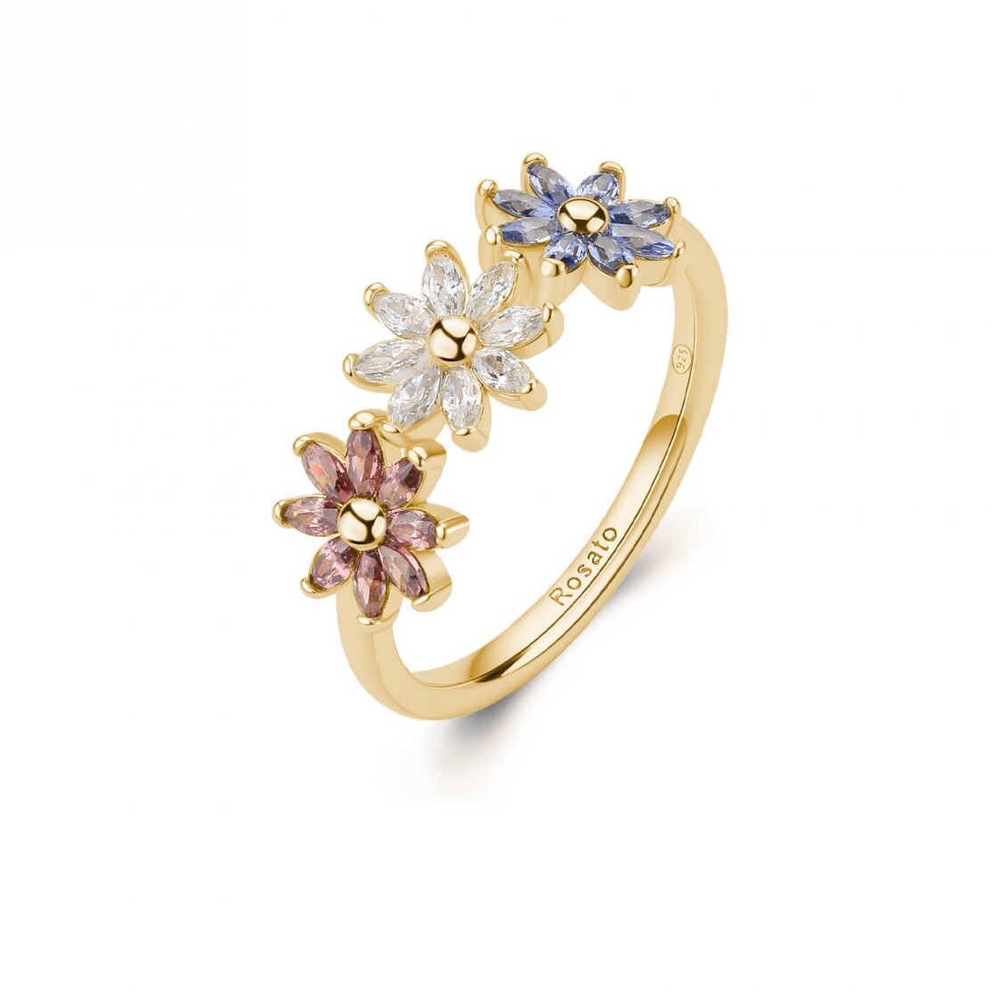 Rosato Pozlátený kvetinový prsteň s kubickými zirkónmi Gaia RZGA82 58 mm