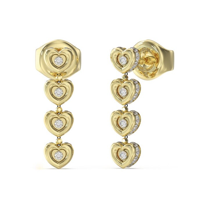 Guess Visiace srdiečkové náušnice s kryštálmi LOVE JUBE05473JWYGT/U