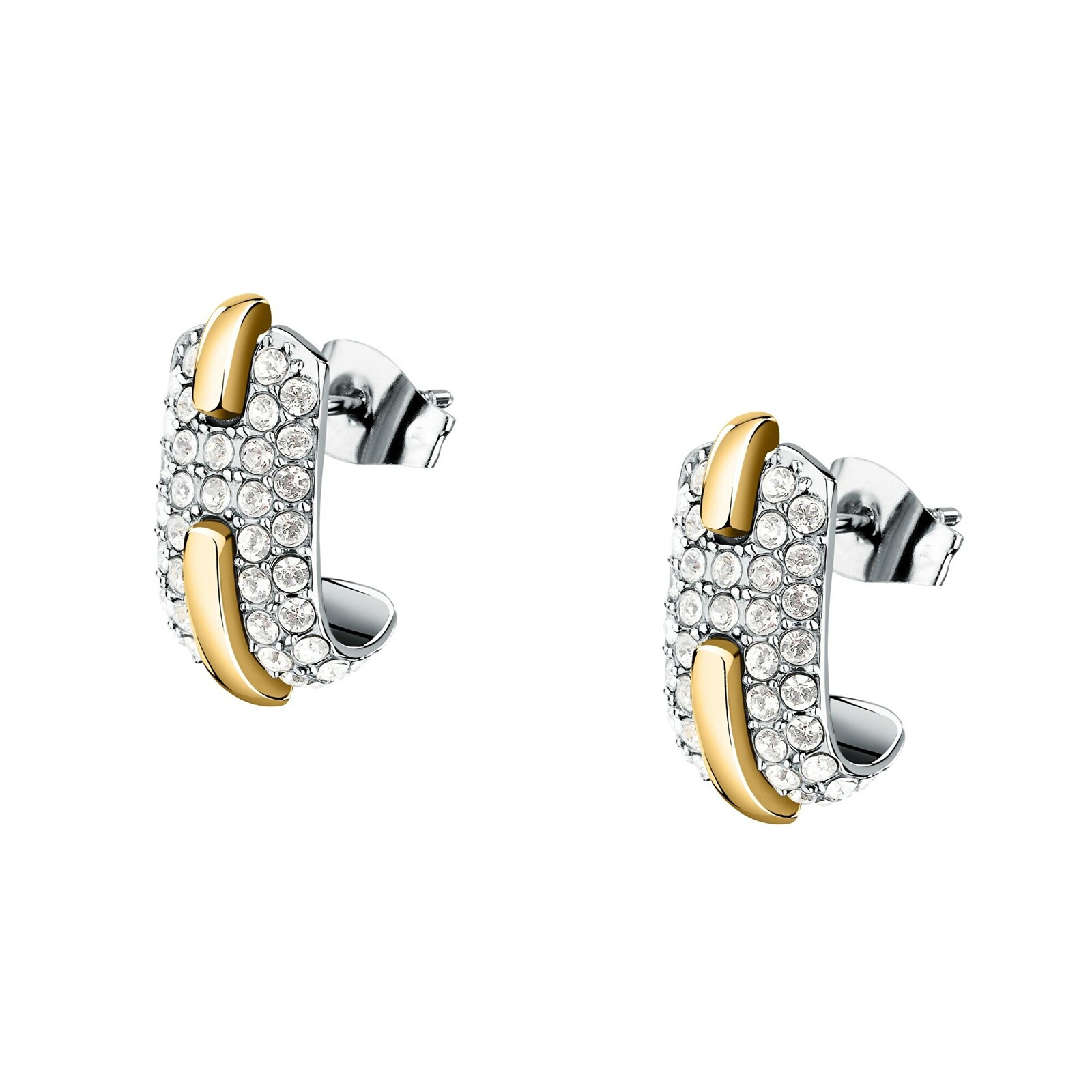 Trussardi Kruhové bicolor náušnice s kryštálmi Concept TJAYY10