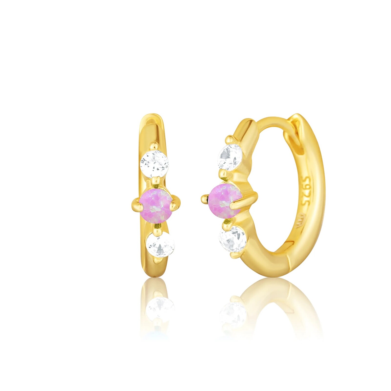 JVD Pozlátené kruhové náušnice s ružovými syntetickými opálmi SVLE3073XH2G400