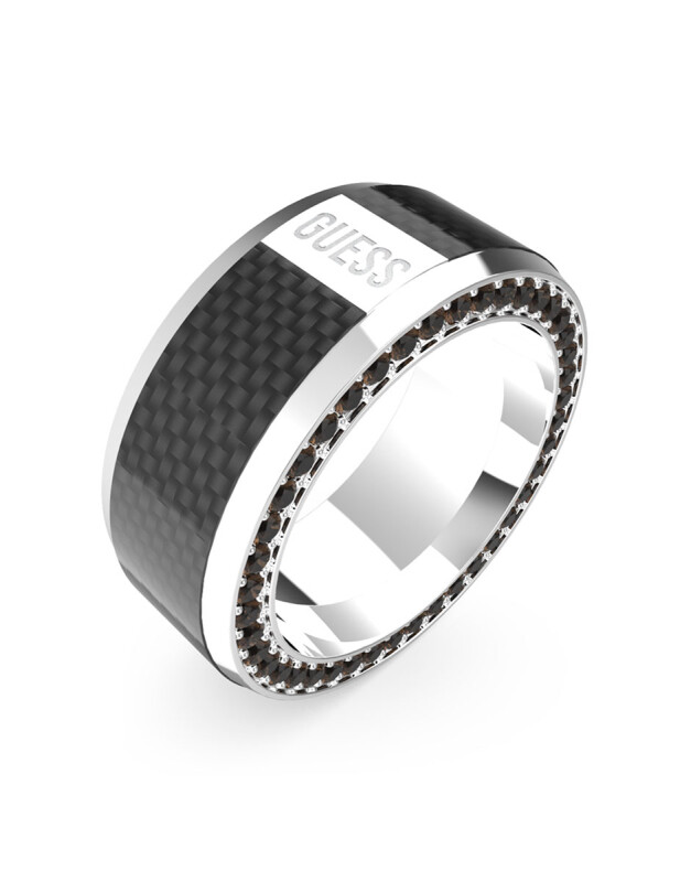 Guess Módny prsteň s čiernymi kryštálmi Racer Tag JUMR04041JWSTBK 66 mm