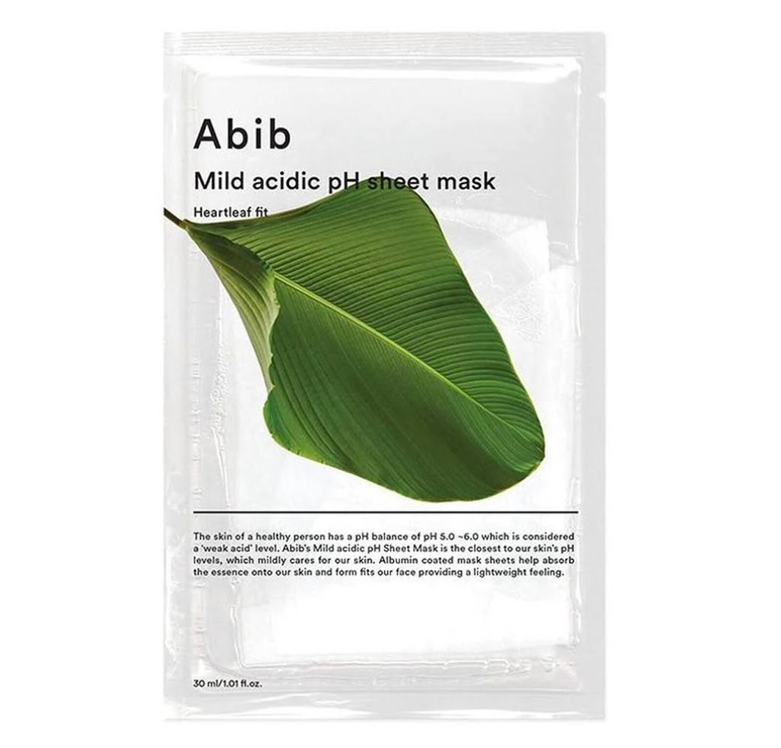 Abib Upokojujúca plátienková maska Mild Acidic pH Heartleaf Fit (Sheet Mask) 30 ml