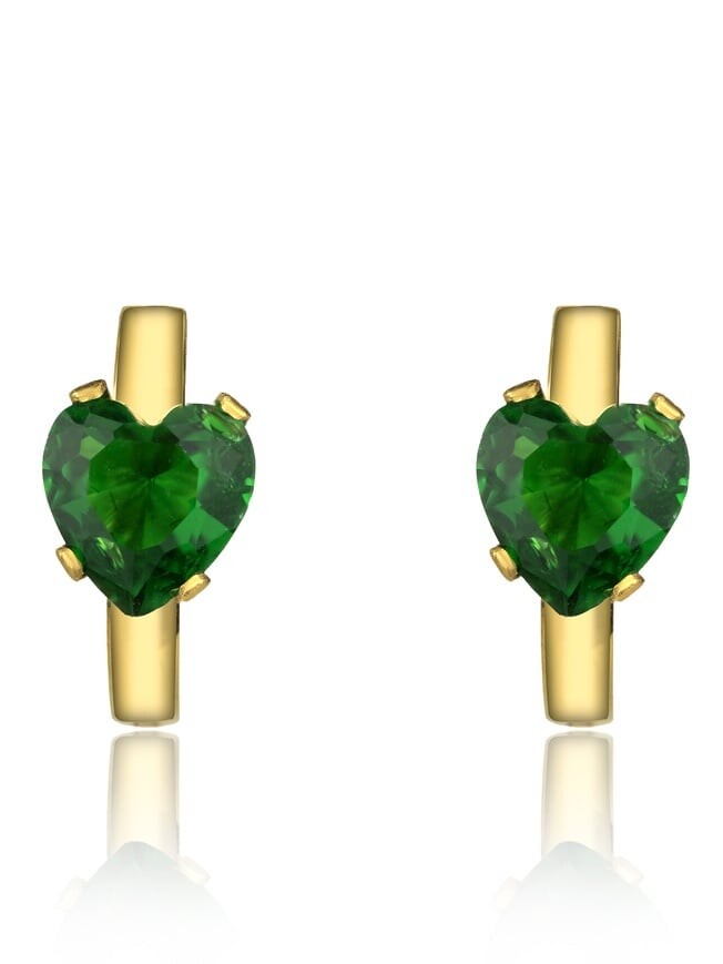 Marc Malone Pozlátené kruhy so zeleným zirkónom Srdiečka MCE23131G