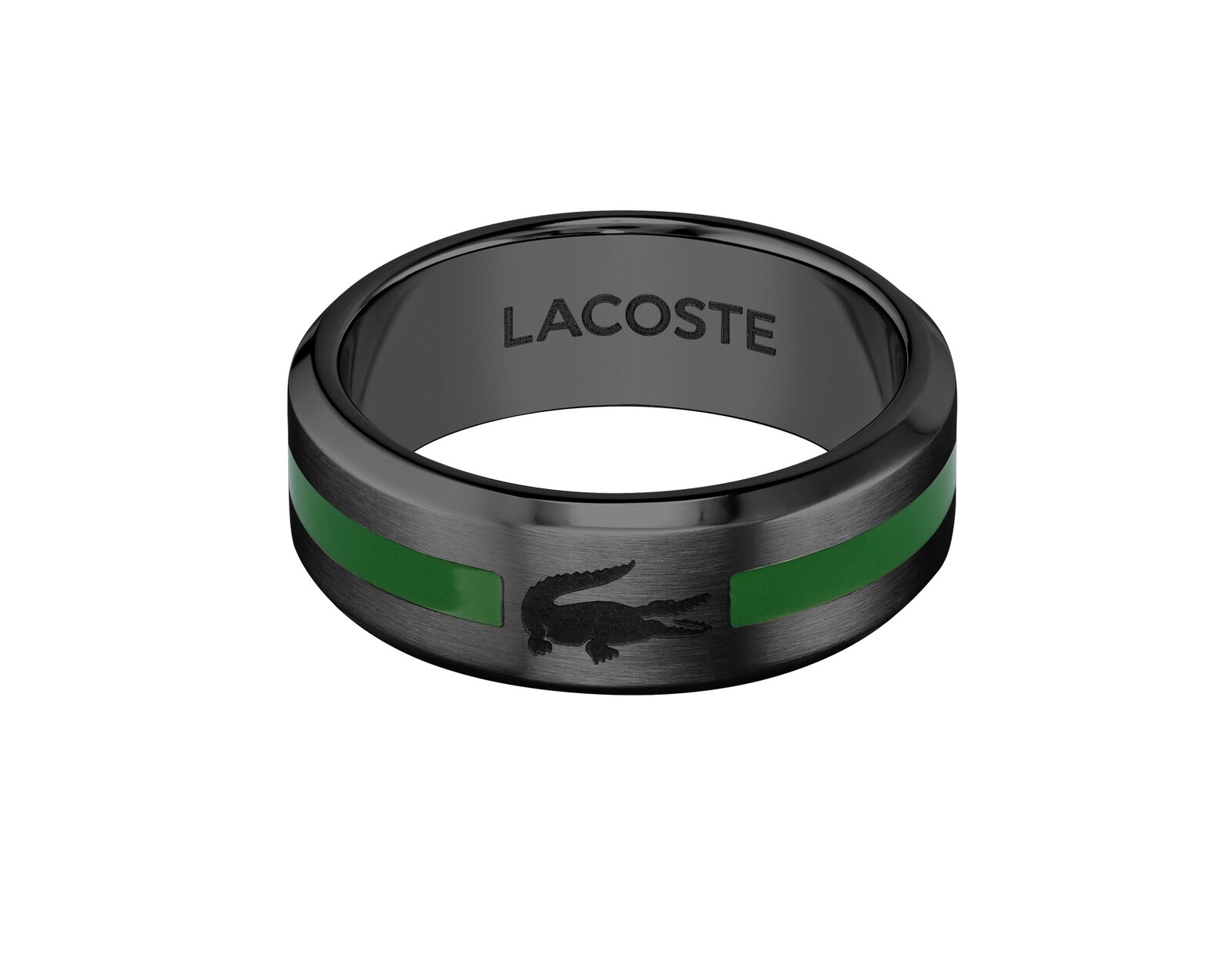 Lacoste Originálny čierny prsteň Stencil 2040084 66 mm