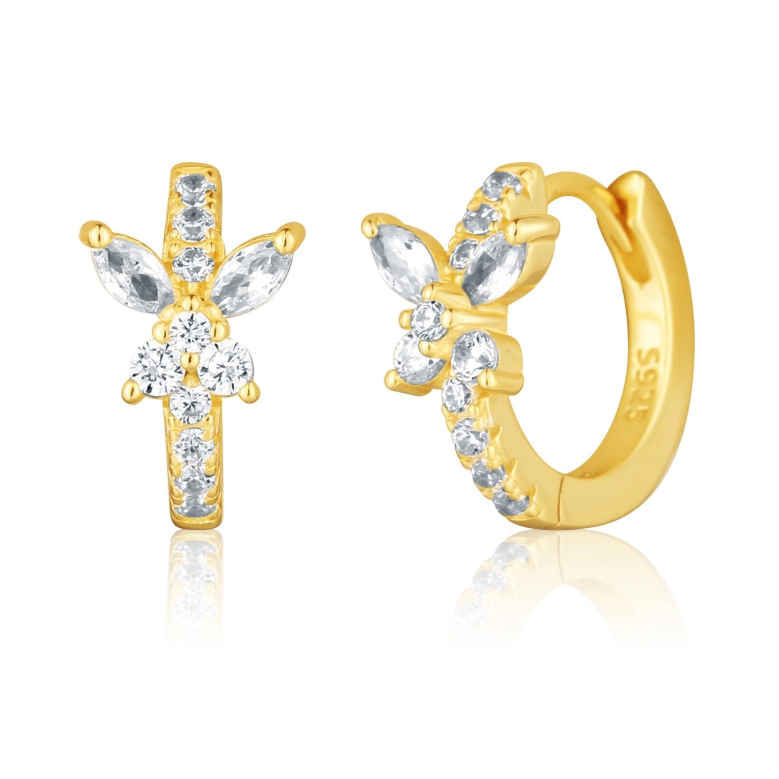JVD Trblietavé pozlátené náušnice Motýliky so zirkónmi SVLE0798SH2GO00