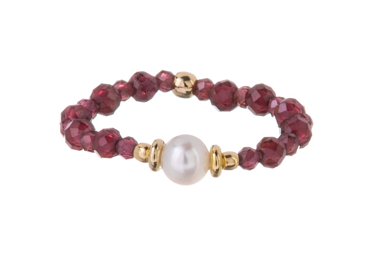 Alisia Krásny korálkový prsteň s pravou perlou a granátom AL5185.01.029.D 57 mm