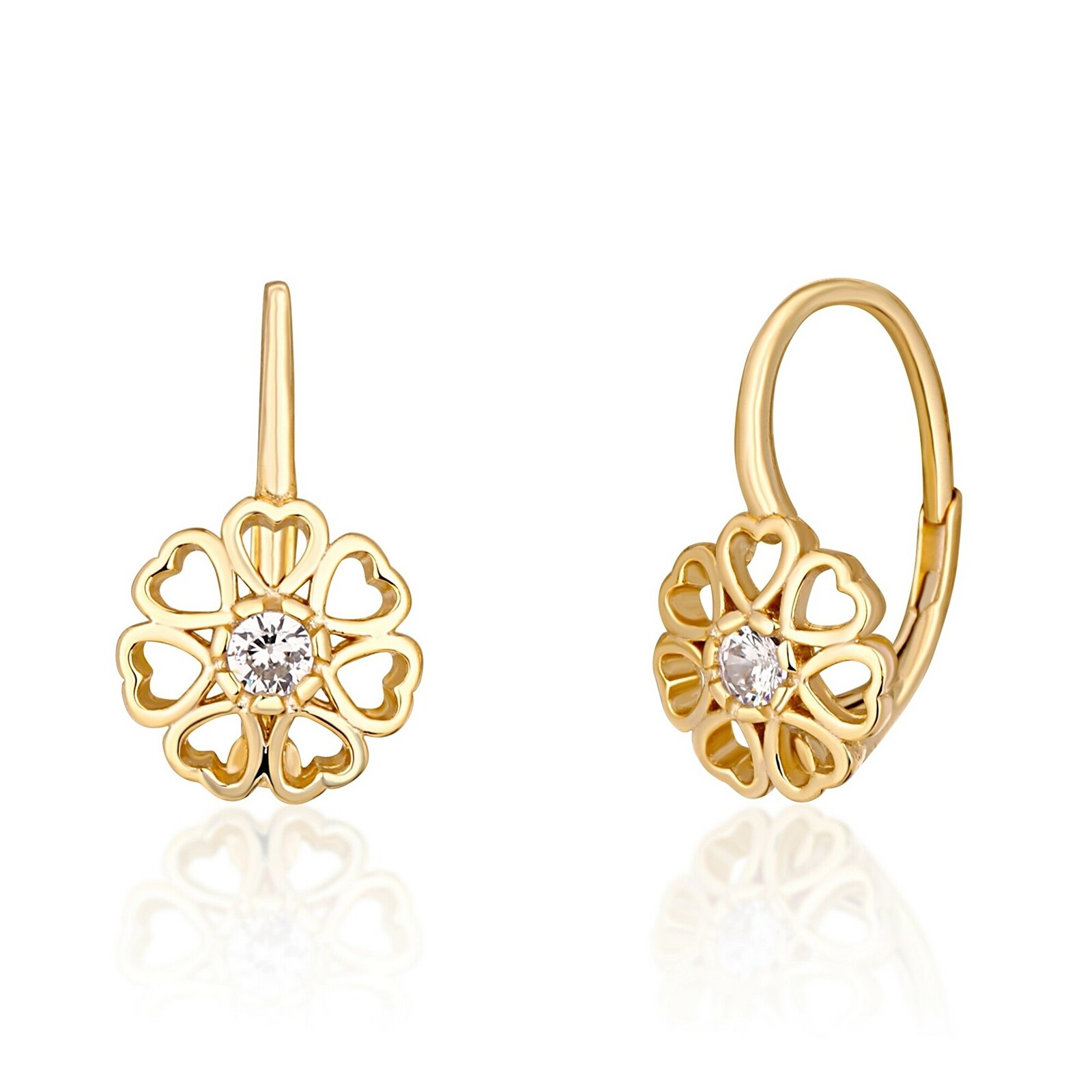 JVD Pozlátené visiace náušnice Srdcový kvet SVLE1514XH2GO00