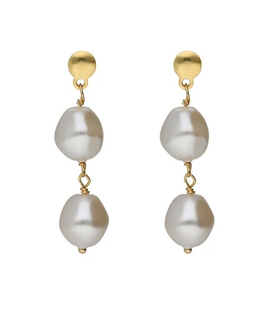 Victoria Cruz Pozlátené visiace náušnice so syntetickými perlami Sera A5560-00DT