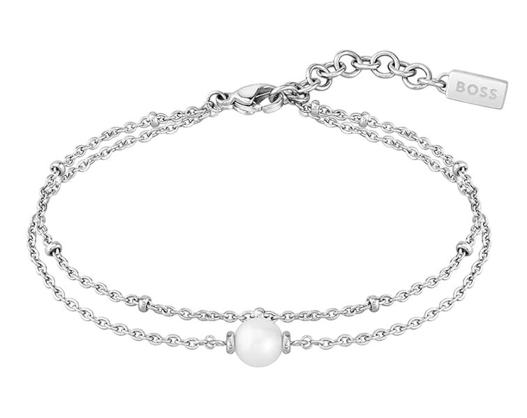 Hugo Boss Dvojitý oceľový náramok s perlou Cora 1580268