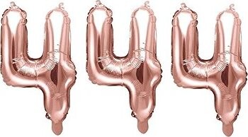 PARTYDECO Balón fóliový – číslica 4 (nemožno plniť héliom), ružovo zlatá/rose gold, 35 cm, 3 ks