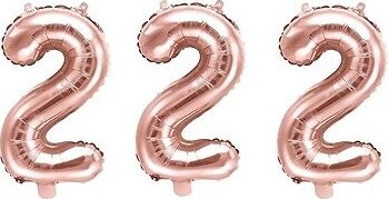 PARTYDECO Balón fóliový – číslica 2 (nemožno plniť héliom), ružovo-zlatá/rose gold, 35 cm, 3 ks