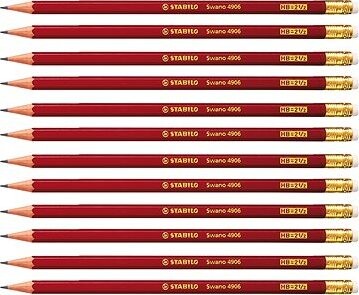 STABILO Swano, červená ceruzka s gumou, 12 ks