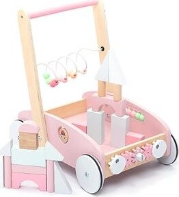 UMU® Drevené detské chodítko ružové