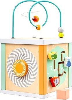 Derrson Dřevěná motorická kostka pastelová 5 v 1