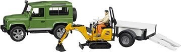 Bruder Land Rover s vodičom, prívesom a minibagrom JCB