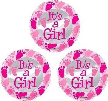 SMART BALLOONS Fóliový balónik – it'sa girl/je to dievča, baby shower, 45 cm, 3 ks