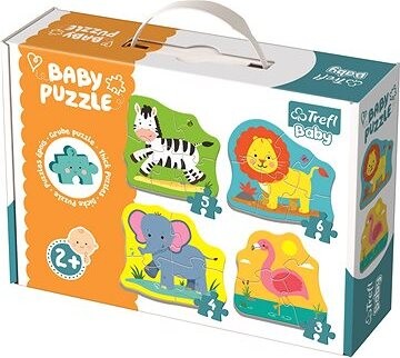 Trefl Baby puzzle Zvieratá na safari 4 v 1 (3, 4, 5, 6 dielikov)
