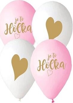 SMART BALLOONS Balónik s českou potlačou je to dievča! – ružová a biela – 30 cm – 5 ks
