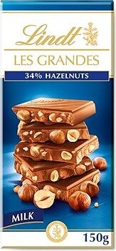 LINDT Les Grandes Mliečna čokoláda s celými lieskovými jadrami 150 g