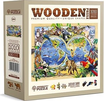 WOODEN CITY Drevené puzzle Mapa sveta zvierat 1010 dielikov