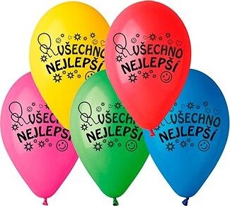 Nafukovacie balóniky, 26 cm, všetko najlepšie, mix farieb, 10 ks