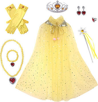 FunCo Súprava Žltá pelerína so šperkami a rukavicami 10 ks