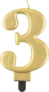 Narodeninová sviečka na tortu – 3 – metalická zlatá – 8 cm