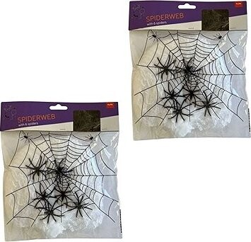 Folat Pavučina biela + 6 pavúkov Halloween 2 ks