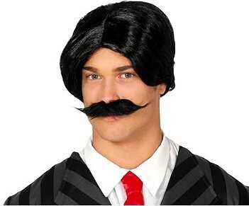 GUIRCA Čierna pánska parochňa s fúzmi Adams family