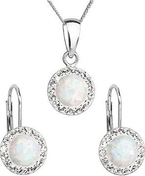 EVOLUTION GROUP 39160.1 biely synt. opál súprava dekorovaná kryštálmi Preciosa® (Ag925/1000, 2 g)